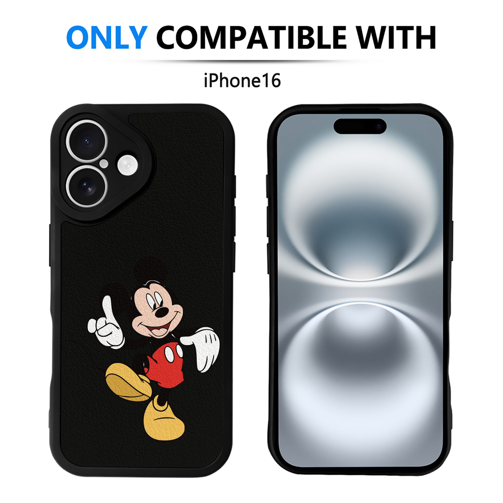 （画像用） ミッキーマウス Mickey Mouse 【iPhone 16シリーズ対応】シリコンスマホケース（レザー調） 材質：シリコン